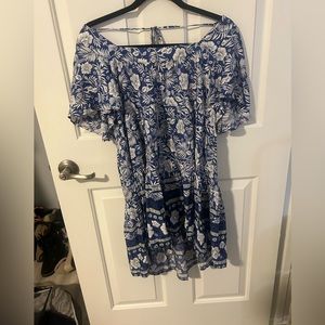 Red dress Aakaa brand babydoll dress blue with white print size medium